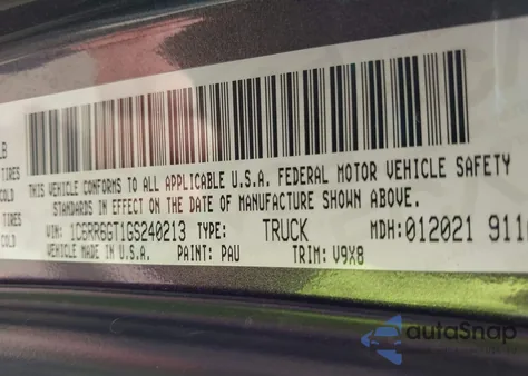 2016 Ram 1500 Slt from USA, damaged, VIN 1C6RR6GT1GS240213